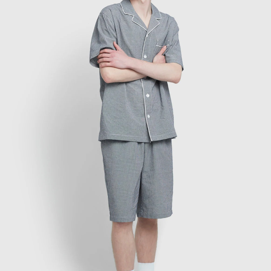 JAJU Seersucker Check 5-Part Pajama Set – Light Navy