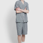 JAJU Seersucker Check 5-Part Pajama Set – Light Navy