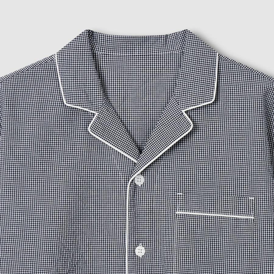 JAJU Seersucker Check 5-Part Pajama Set – Light Navy