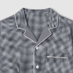 JAJU Seersucker Check 5-Part Pajama Set – Light Navy