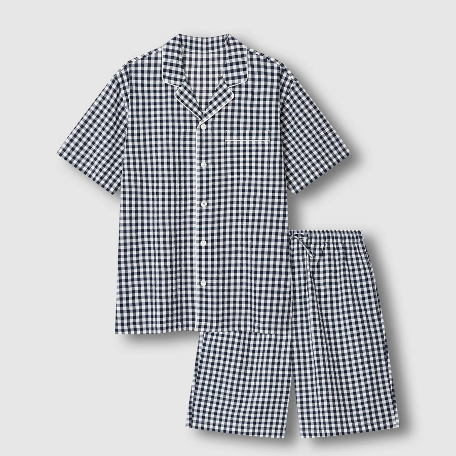 JAJU Seersucker 5-Part Pajama Set – Light Navy