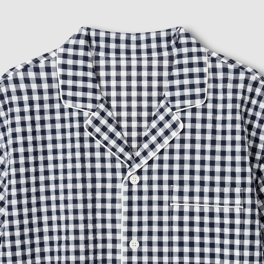 JAJU Seersucker 5-Part Pajama Set – Light Navy