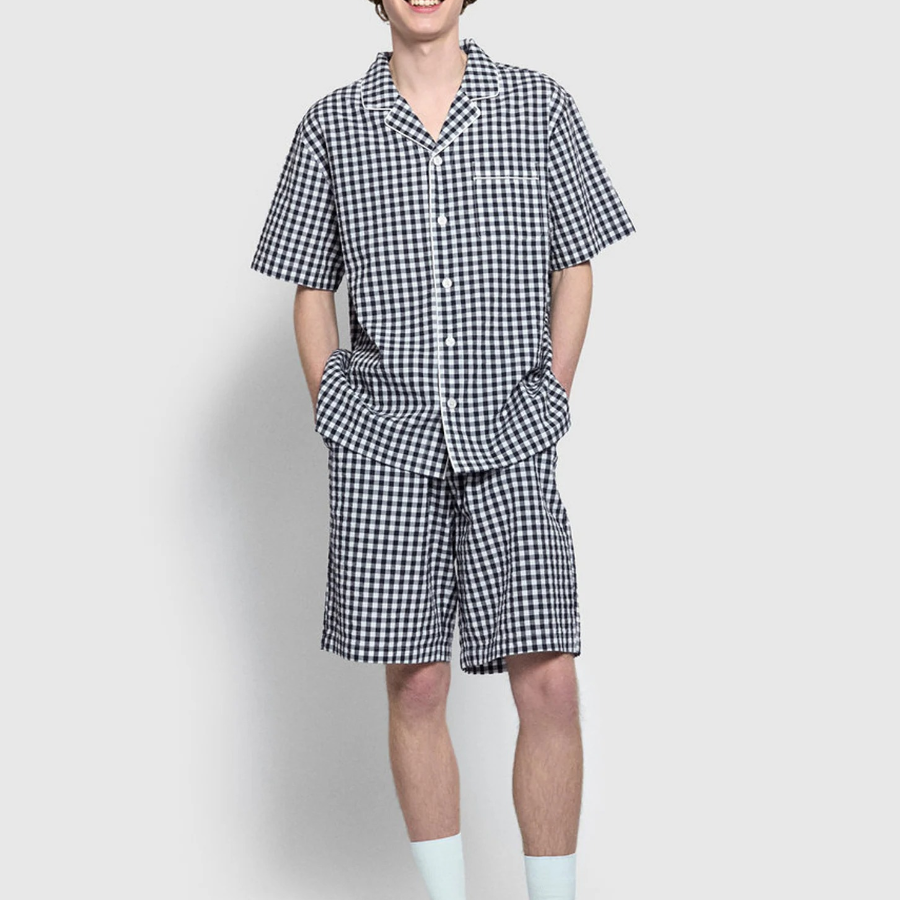 JAJU Seersucker 5-Part Pajama Set – Light Navy