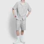 JAJU Summer Double Cotton 5-Part Pajama Set – Light Navy