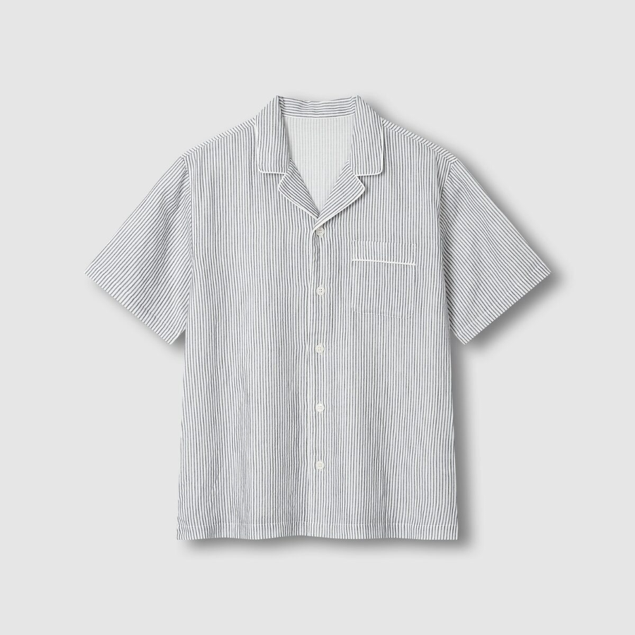 JAJU Summer Double Cotton 5-Part Pajama Set – Light Navy