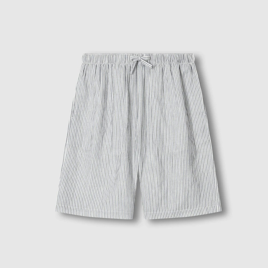 JAJU Summer Double Cotton 5-Part Pajama Set – Light Navy