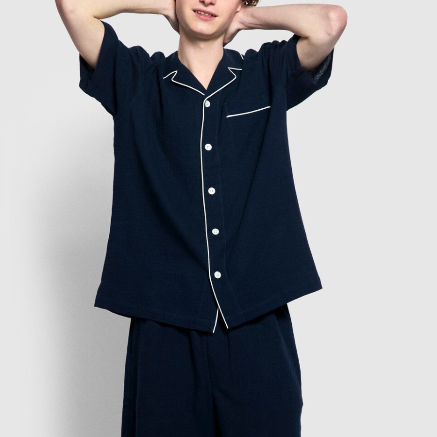 JAJU 60-Count Cotton 5-Part Pajama Set – Navy