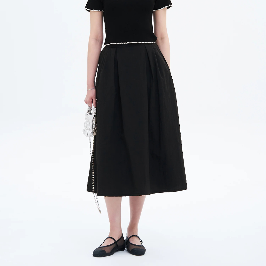 8 seconds Synthetic A-Line Long Skirt - Black