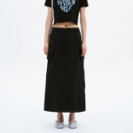 8 seconds Nylon Cargo Long Skirt - Black