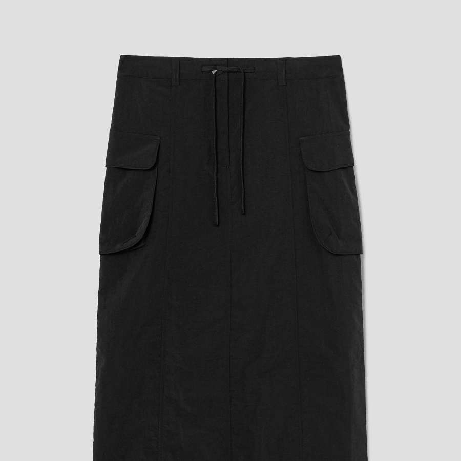 8 seconds Nylon Cargo Long Skirt - Black