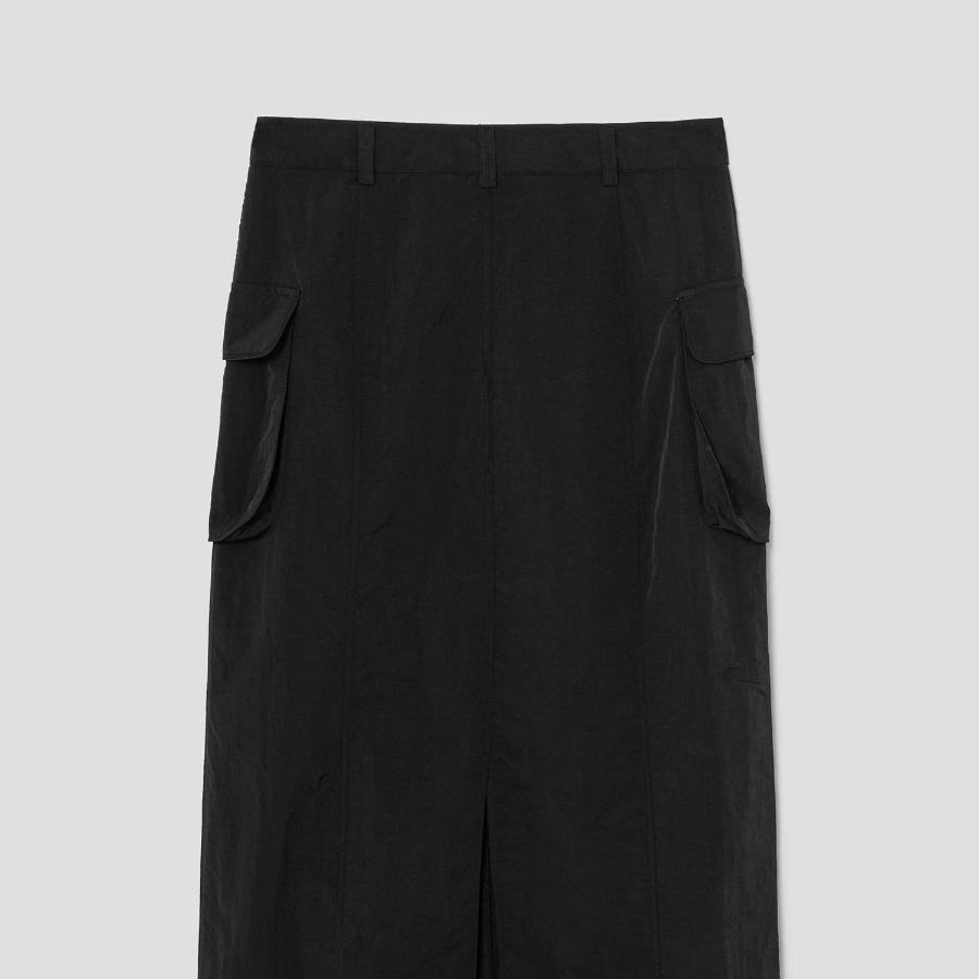 8 seconds Nylon Cargo Long Skirt - Black