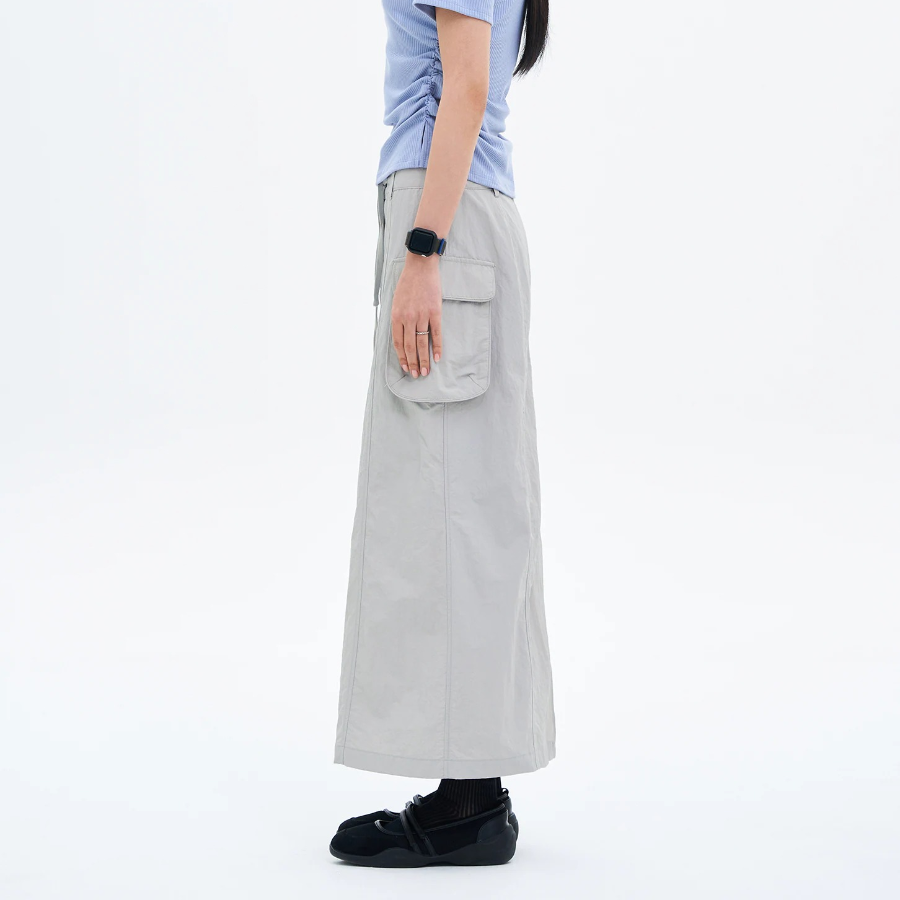 8 seconds Nylon Cargo Long Skirt - Light Grey