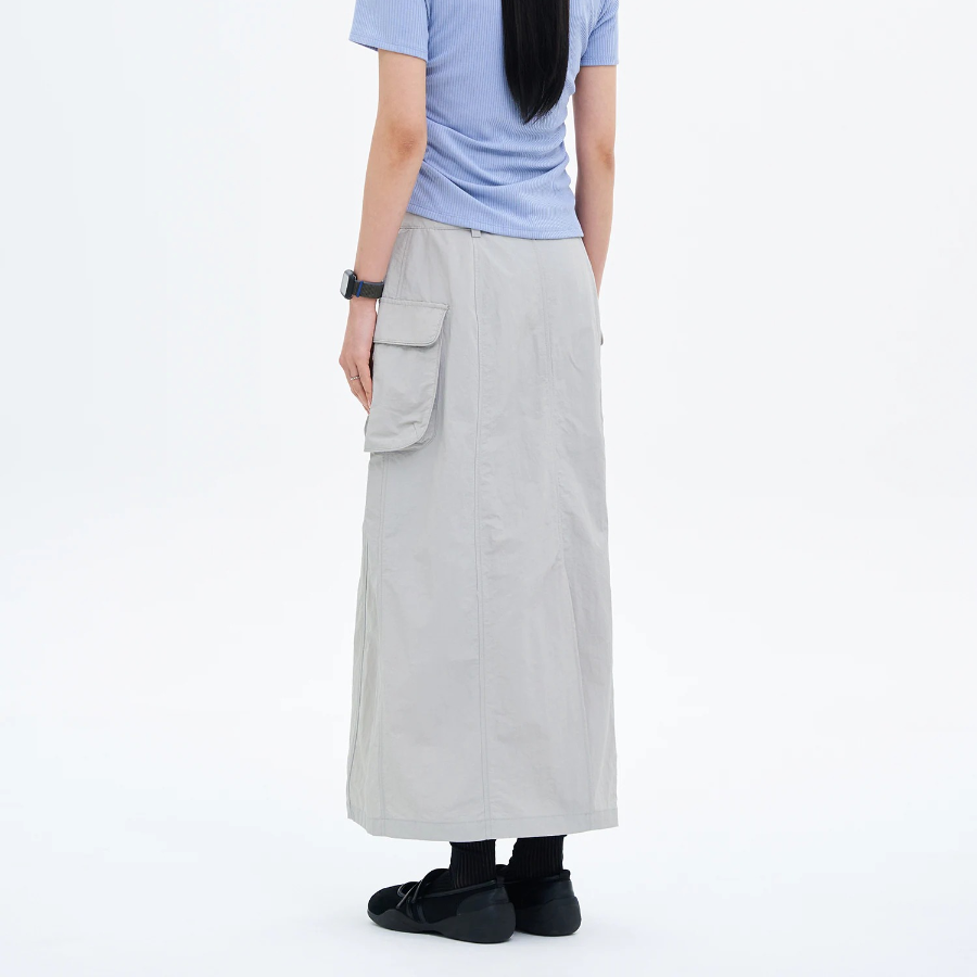 8 seconds Nylon Cargo Long Skirt - Light Grey