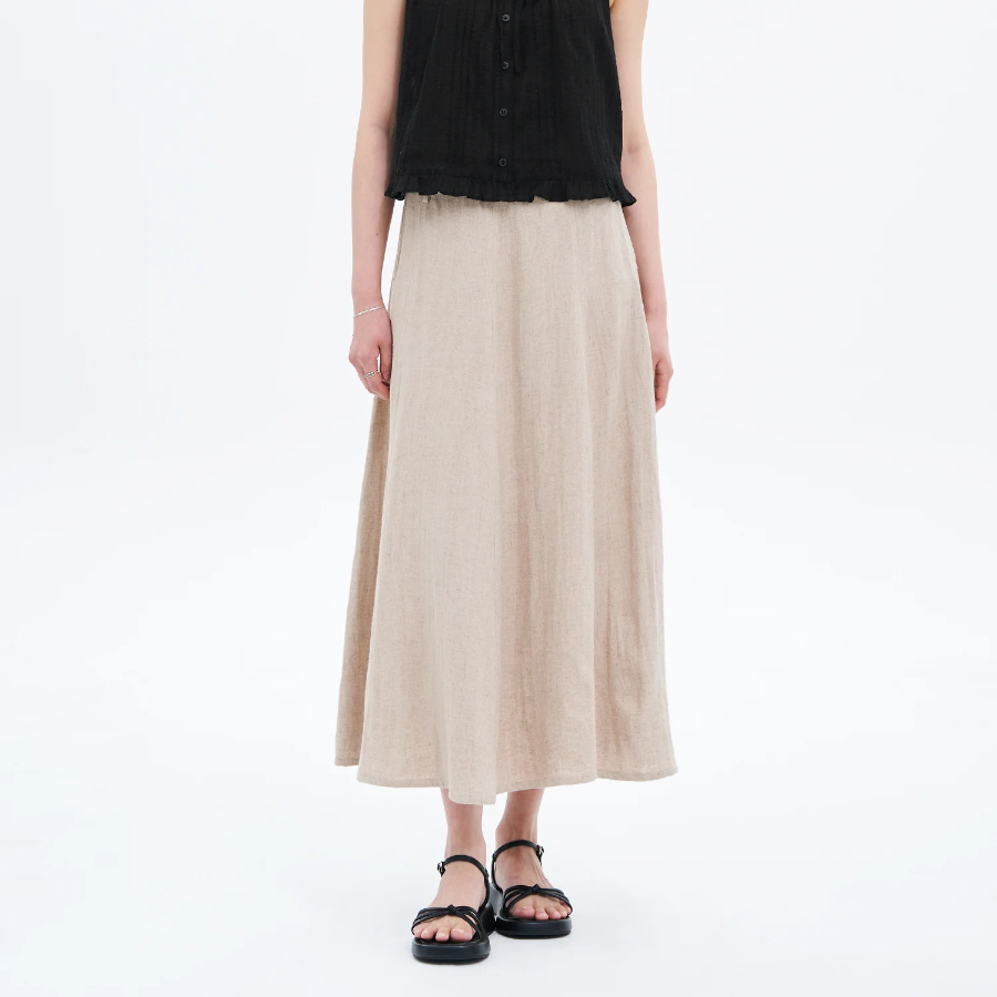 8 seconds Linen Flare Skirt - Beige
