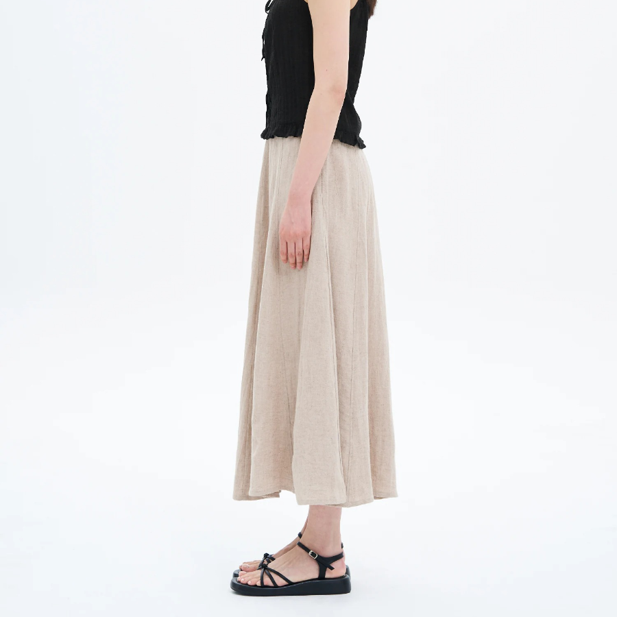 8 seconds Linen Flare Skirt - Beige