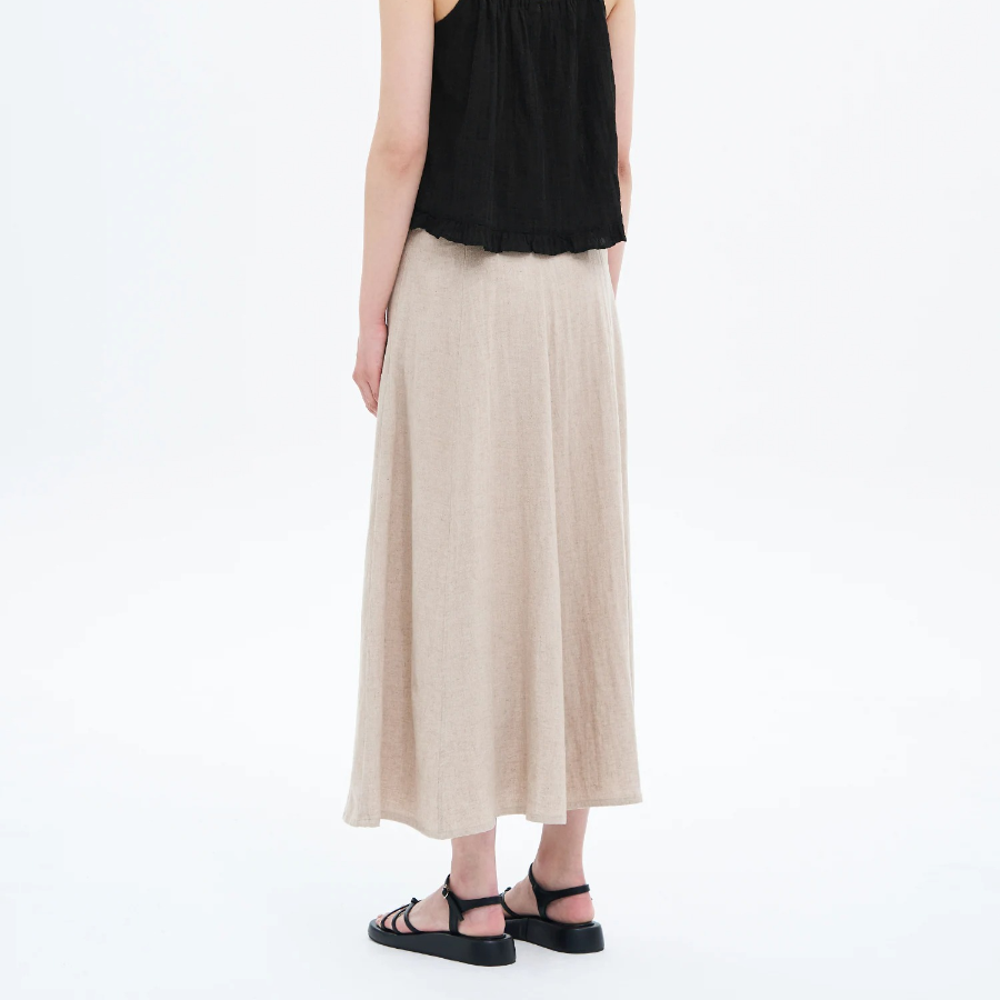 8 seconds Linen Flare Skirt - Beige