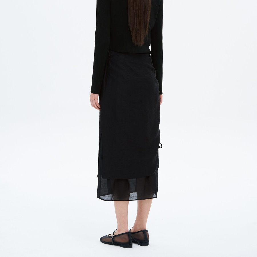 8 seconds Strap Layered Skirt - Black