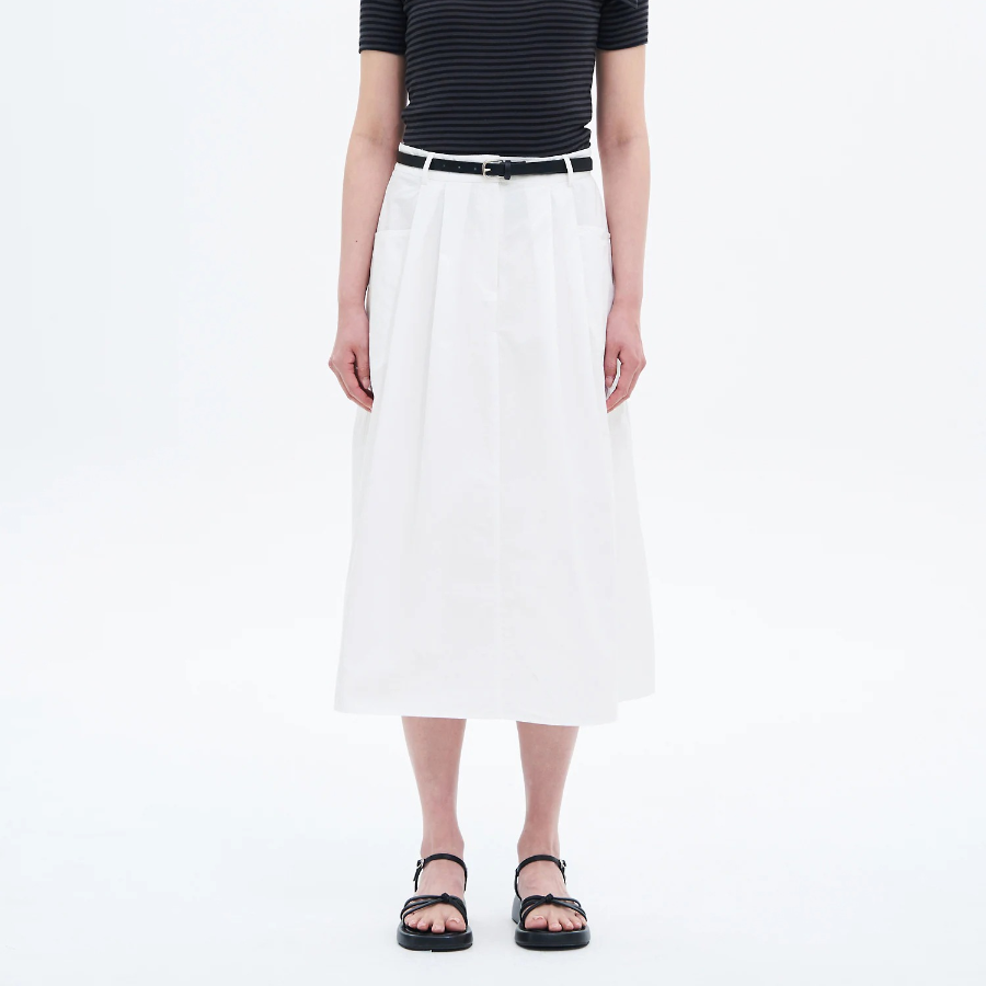 8 seconds Belted Long Skirt - White