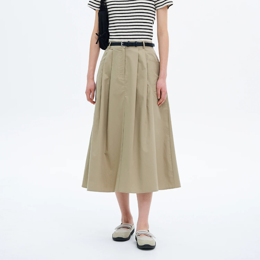 8 seconds Belted Long Skirt - Beige