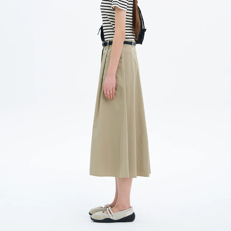 8 seconds Belted Long Skirt - Beige