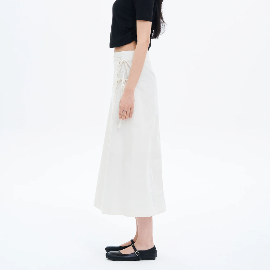 8 seconds 40s Cotton Nylon Ribbon Wrap Long Skirt - Ivory