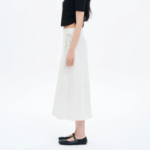 8 seconds 40s Cotton Nylon Ribbon Wrap Long Skirt - Ivory