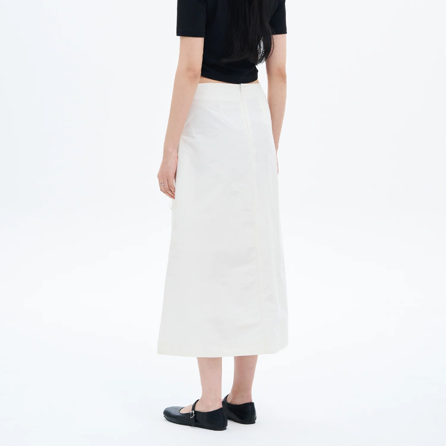 8 seconds 40s Cotton Nylon Ribbon Wrap Long Skirt - Ivory