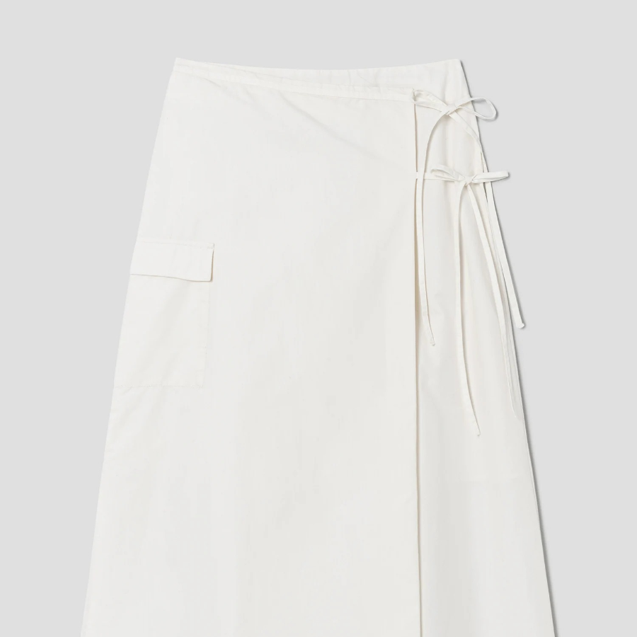 8 seconds 40s Cotton Nylon Ribbon Wrap Long Skirt - Ivory