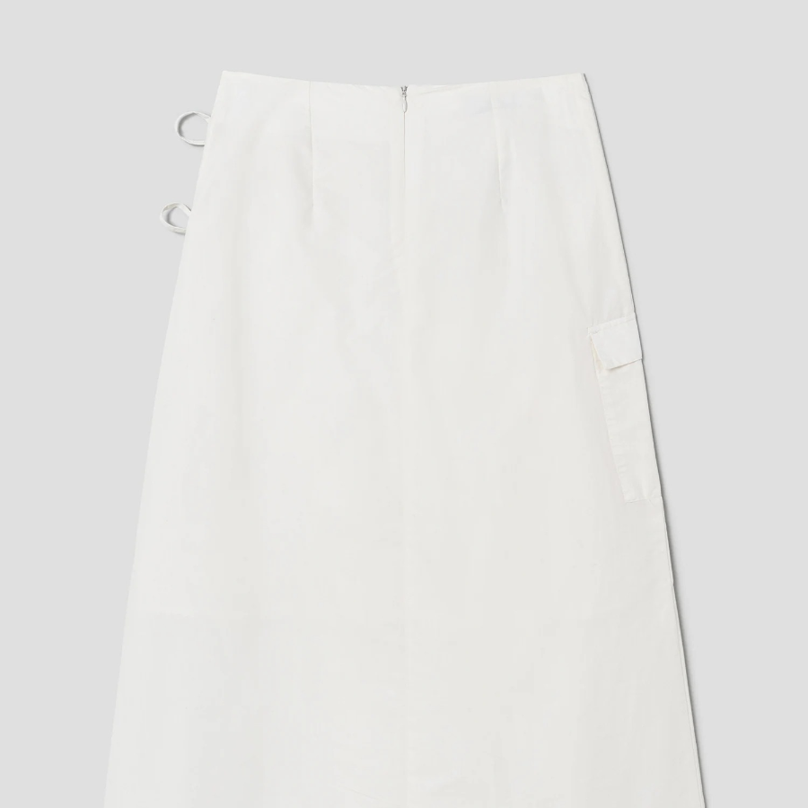 8 seconds 40s Cotton Nylon Ribbon Wrap Long Skirt - Ivory