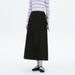 8 seconds 40s Cotton Nylon Ribbon Wrap Long Skirt - Black