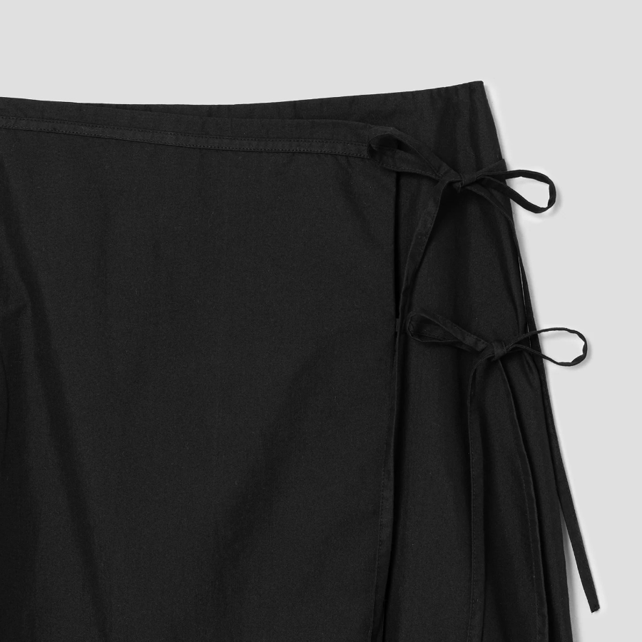 8 seconds 40s Cotton Nylon Ribbon Wrap Long Skirt - Black