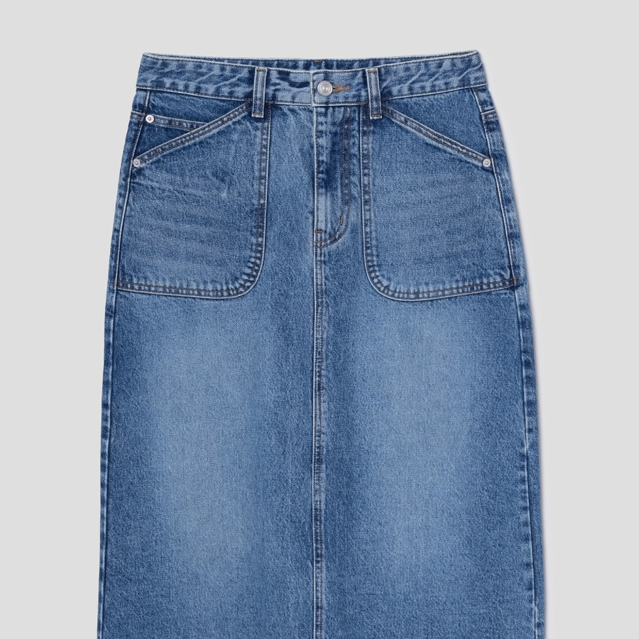 8 seconds Front Pocket Denim Long Skirt - Blue
