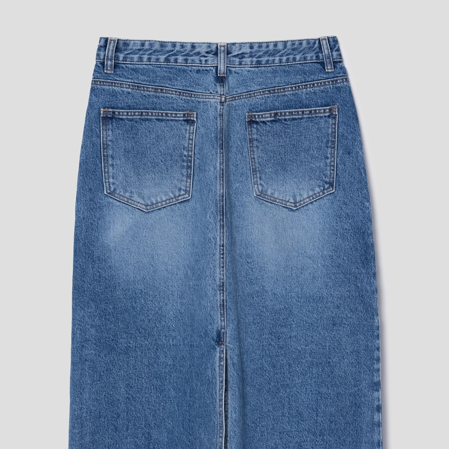 8 seconds Front Pocket Denim Long Skirt - Blue