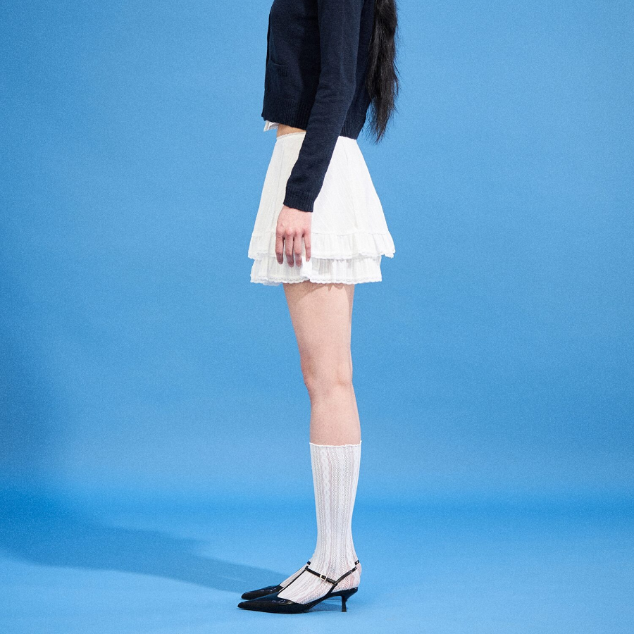 8 seconds Lace Trimming Skirt - White