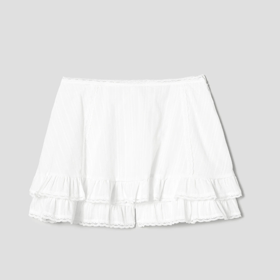 8 seconds Lace Trimming Skirt - White