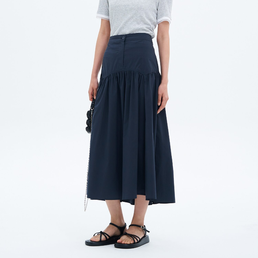 8 seconds Shirring Long Skirt - Navy