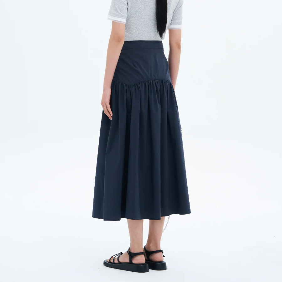8 seconds Shirring Long Skirt - Navy