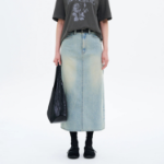 8 seconds Washed Denim Long Skirt - Sky Blue