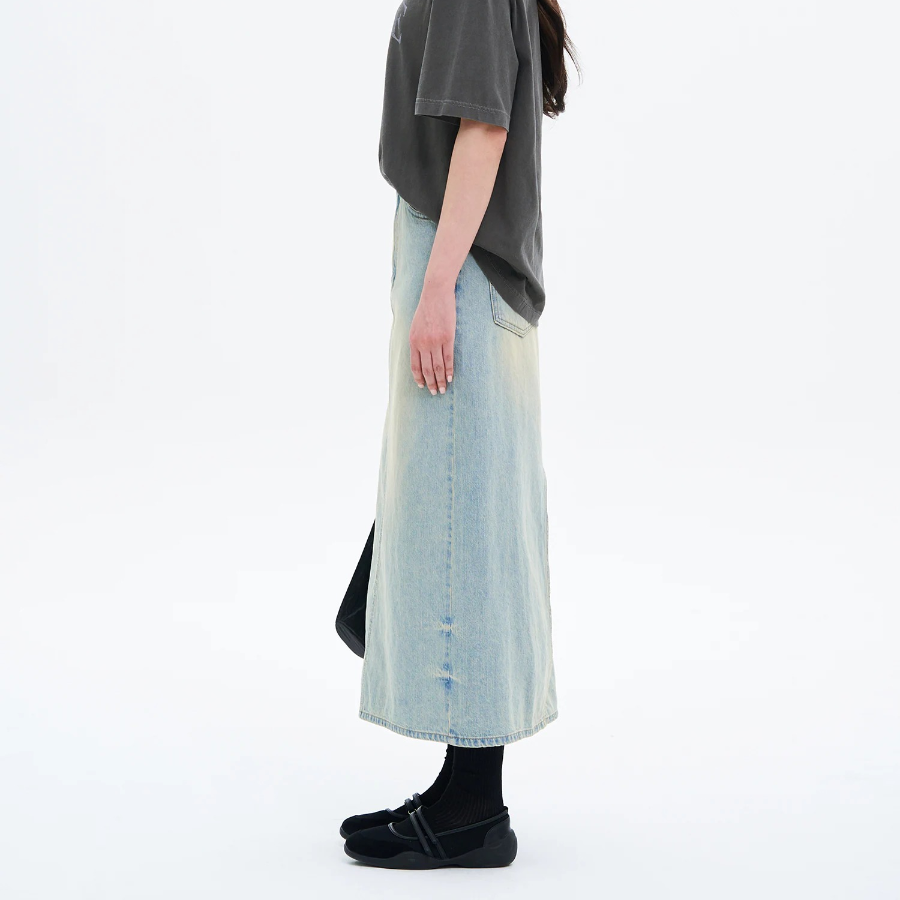 8 seconds Washed Denim Long Skirt - Sky Blue
