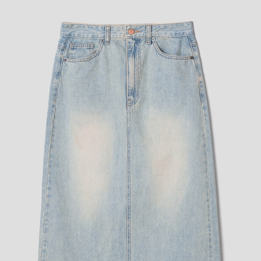 8 seconds Washed Denim Long Skirt - Sky Blue