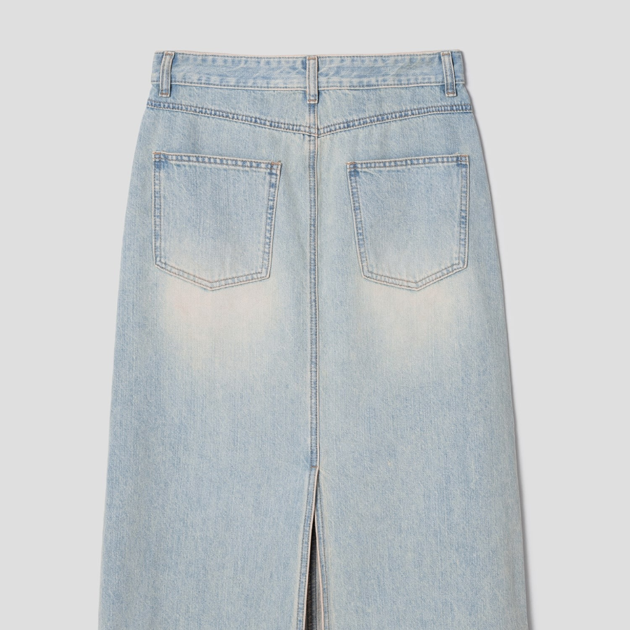8 seconds Washed Denim Long Skirt - Sky Blue