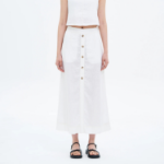 8 seconds Button Detail A-Line Long Skirt - White