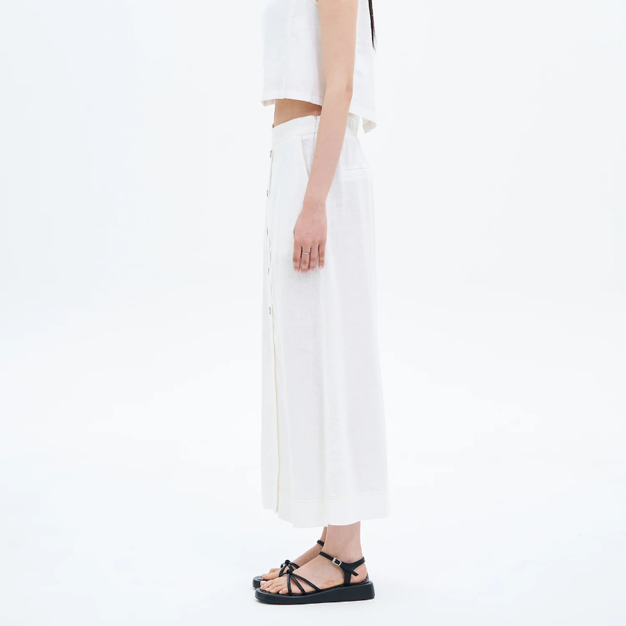 8 seconds Button Detail A-Line Long Skirt - White