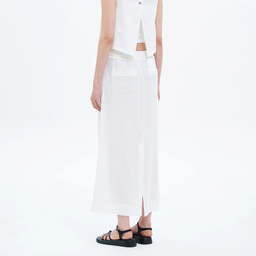 8 seconds Button Detail A-Line Long Skirt - White