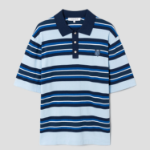 Maison Kitsune Men Fine Gauge Striped Polo - Cirrus Blue/Ink Blue