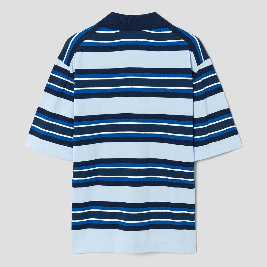 Maison Kitsune Men Fine Gauge Striped Polo - Cirrus Blue/Ink Blue