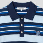 Maison Kitsune Men Fine Gauge Striped Polo - Cirrus Blue/Ink Blue