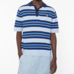Maison Kitsune Men Fine Gauge Striped Polo - Cirrus Blue/Ink Blue