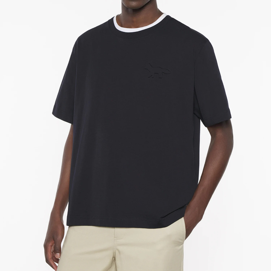 Maison Kitsune Men Embossed Profile Fox Oversize Tee-Shirt - Black