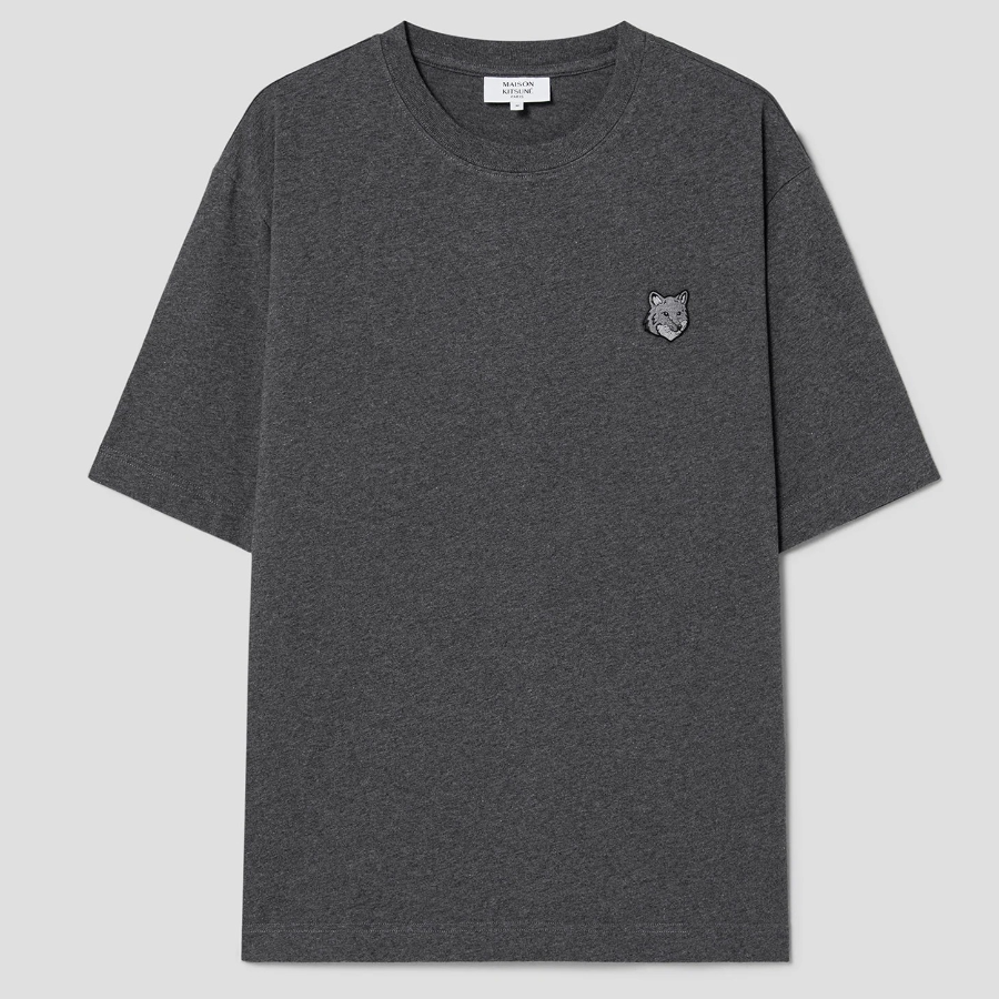 Maison Kitsune Men Bold Fox Head Patch Oversize Tee Shirt - Dark Grey Melange